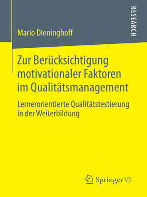cover image of Zur Berücksichtigung motivationaler Faktoren im Qualitätsmanagement